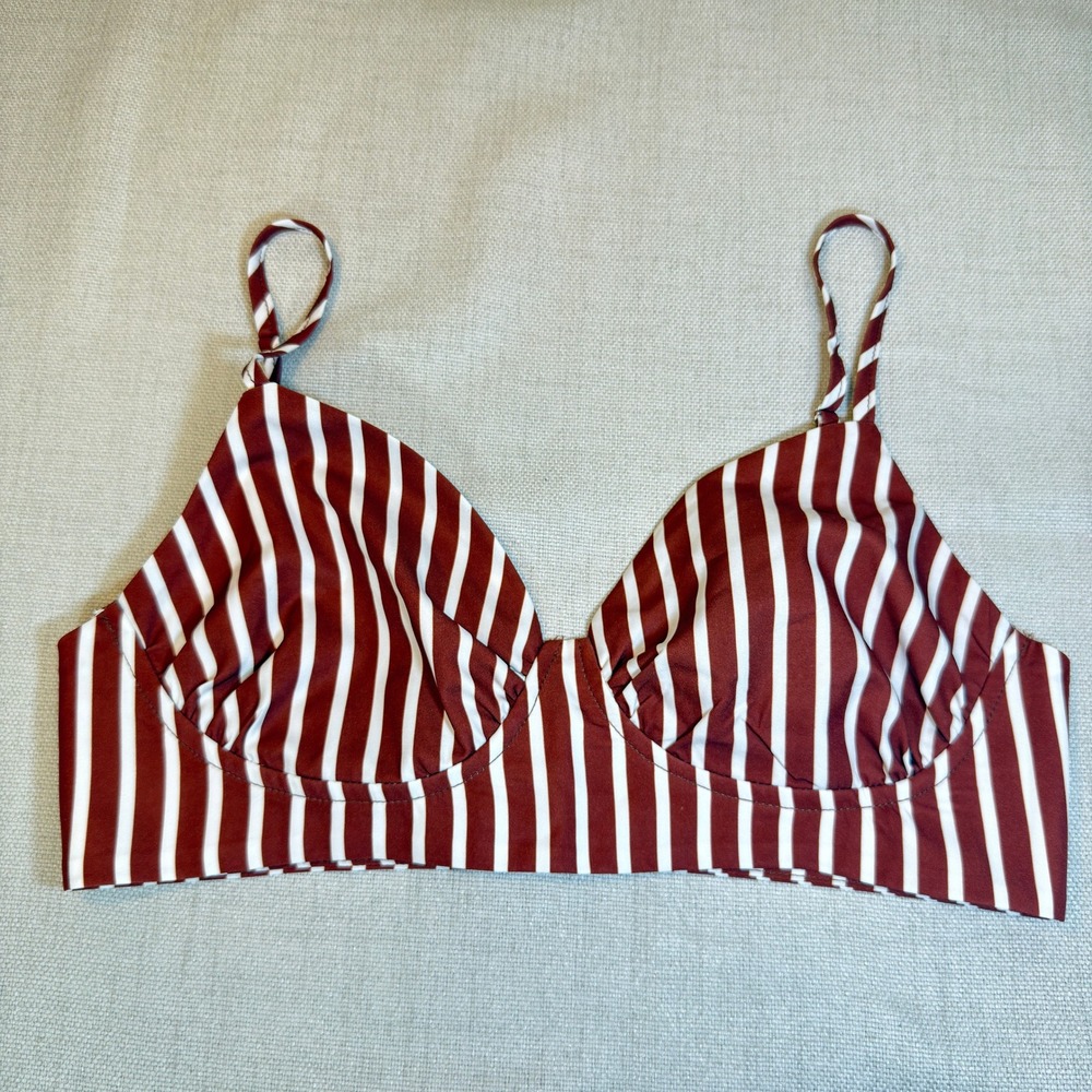 Commense Bralette Top Coastal Preppy Striped Underwire Brown White XS